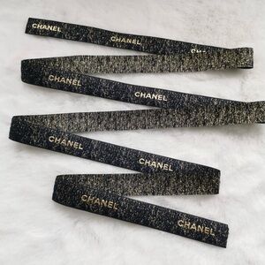 Authentic CHANEL Black with Gold embossed lettering Ribbon Sold By 2 Yard (72in)